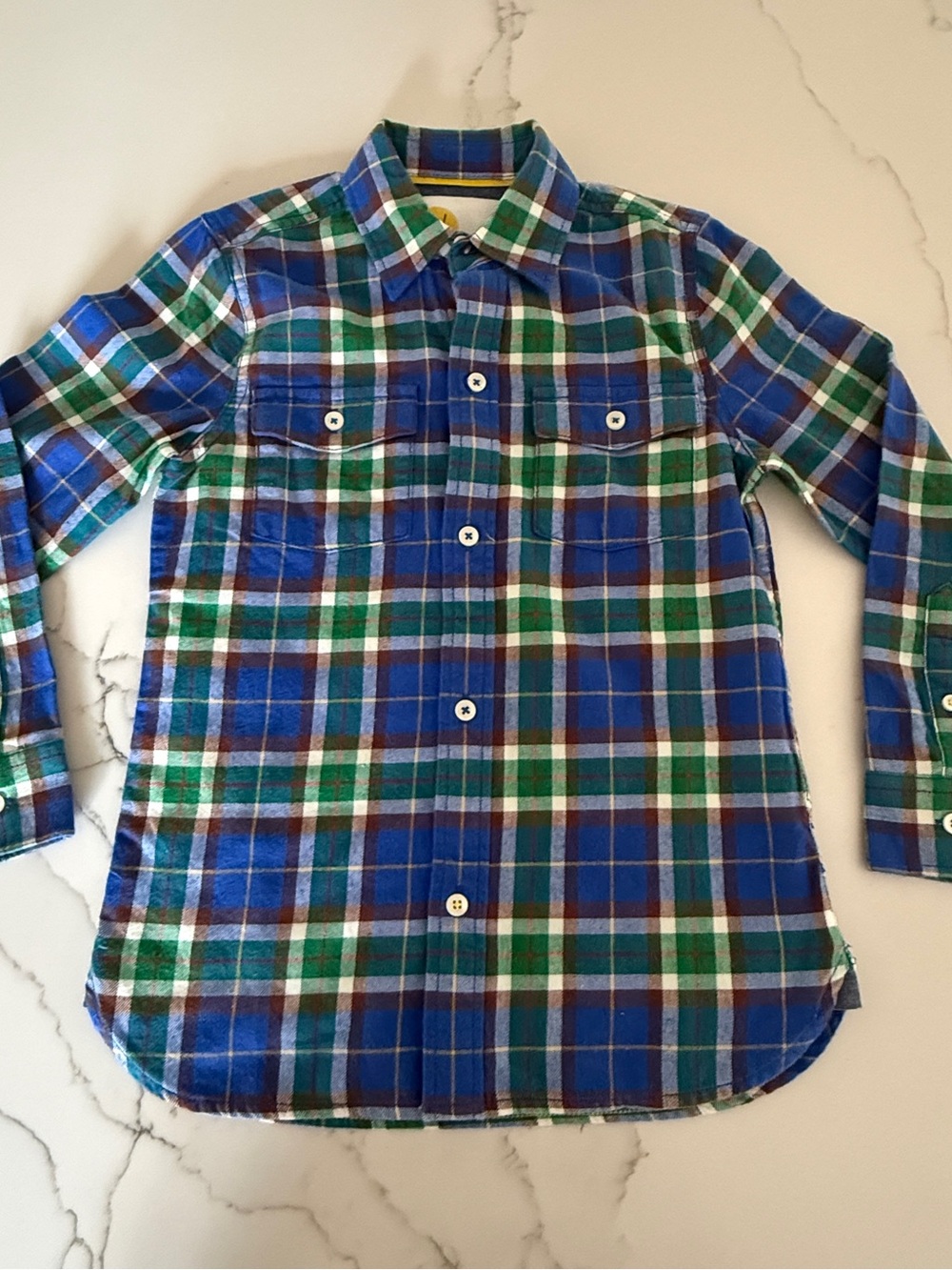 Boden Blue, Green and White Plaid Button-Down Shirt